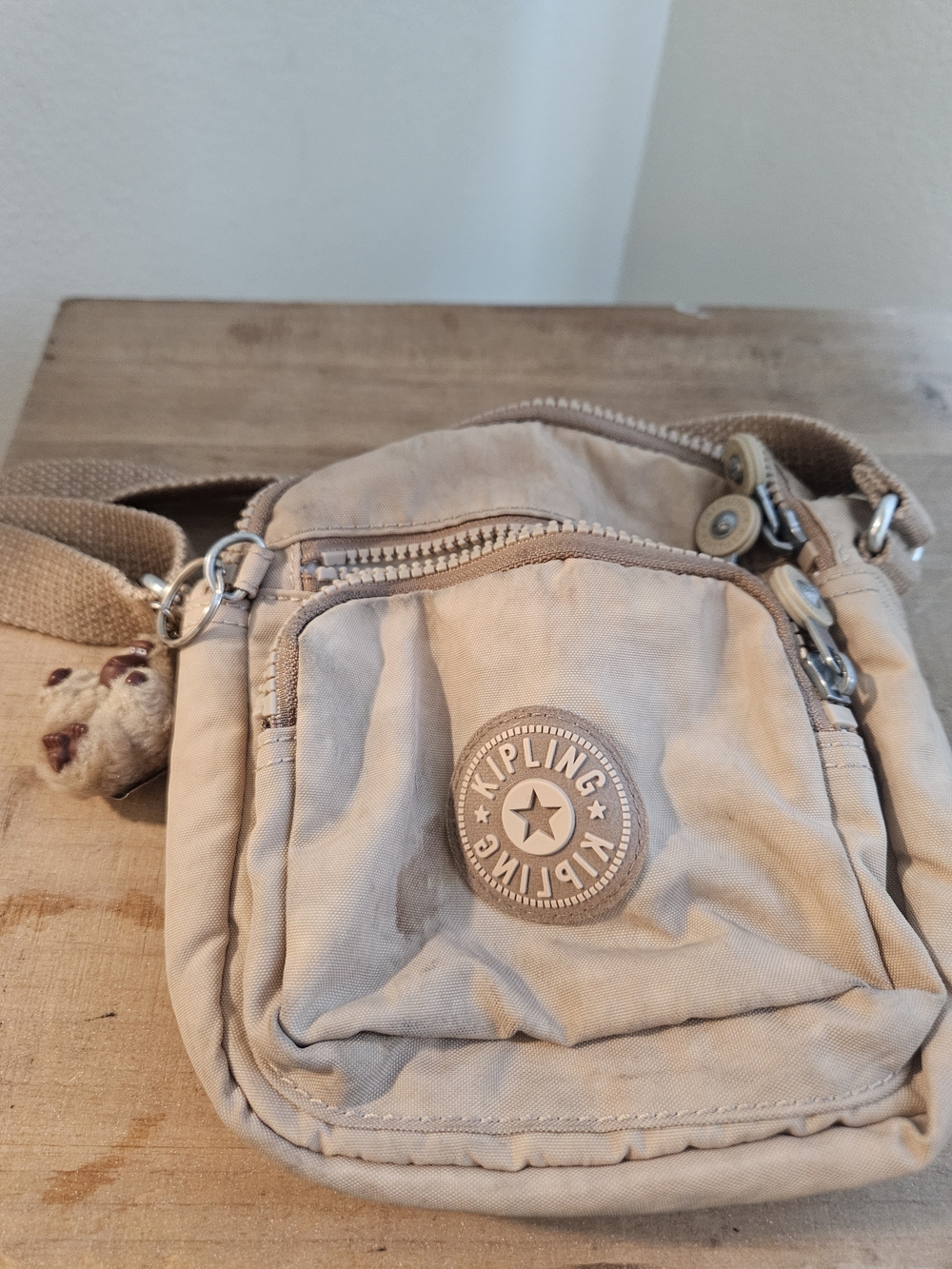 Kipling Beige Nylon Mini Messenger Crossbody